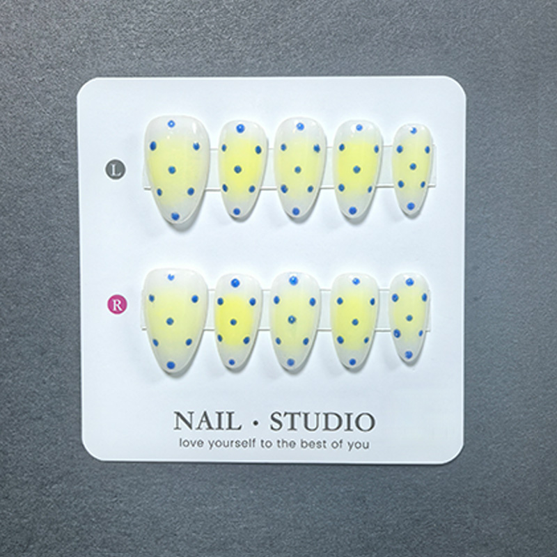Nail Art Eye Cat - 10pcs Almond Gradient Polka Dot Cat