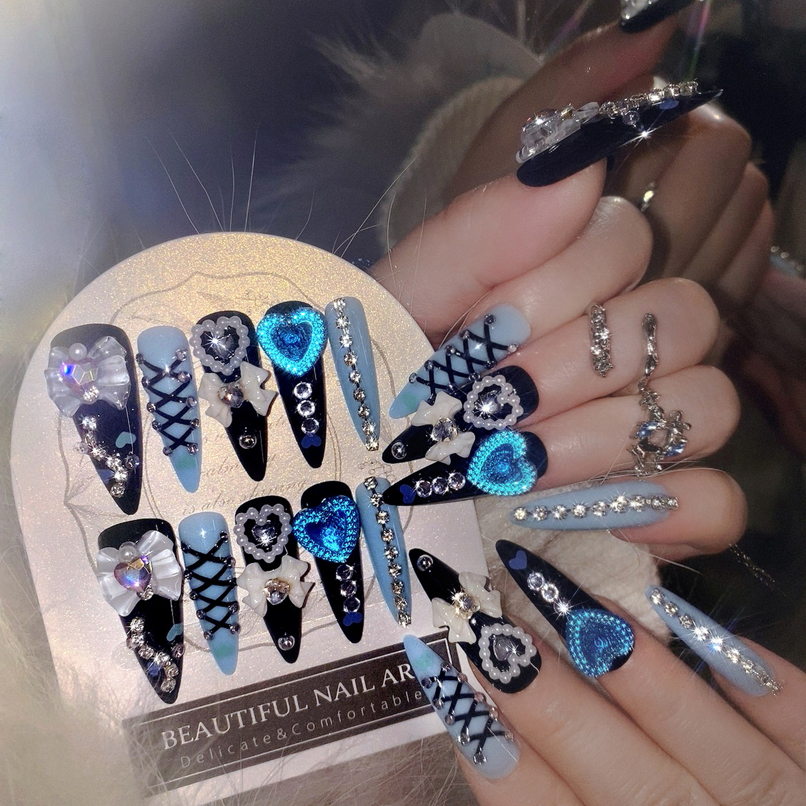 Nail Art Y2K - 24pcs 3D Bow Decor False Nails