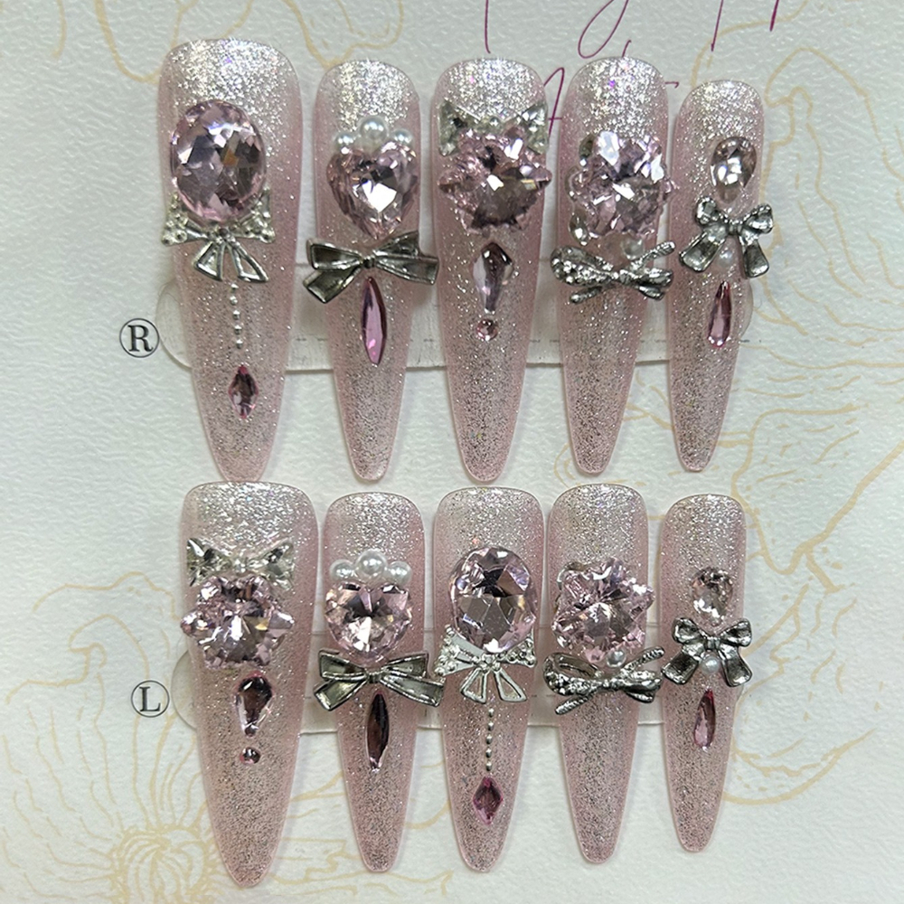 Nail Art Y2K - Luxury Pink Cat Eye Glitter Stiletto