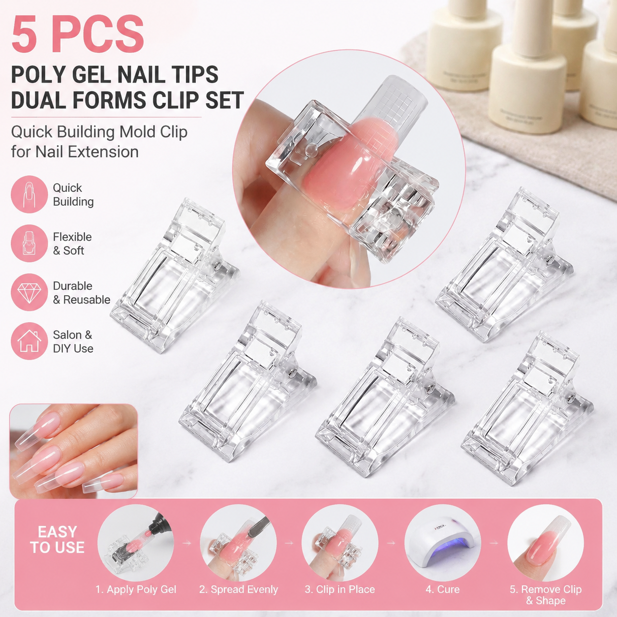 Nail Art Extension - 5 Pcs Flexible Soft Poly Gel