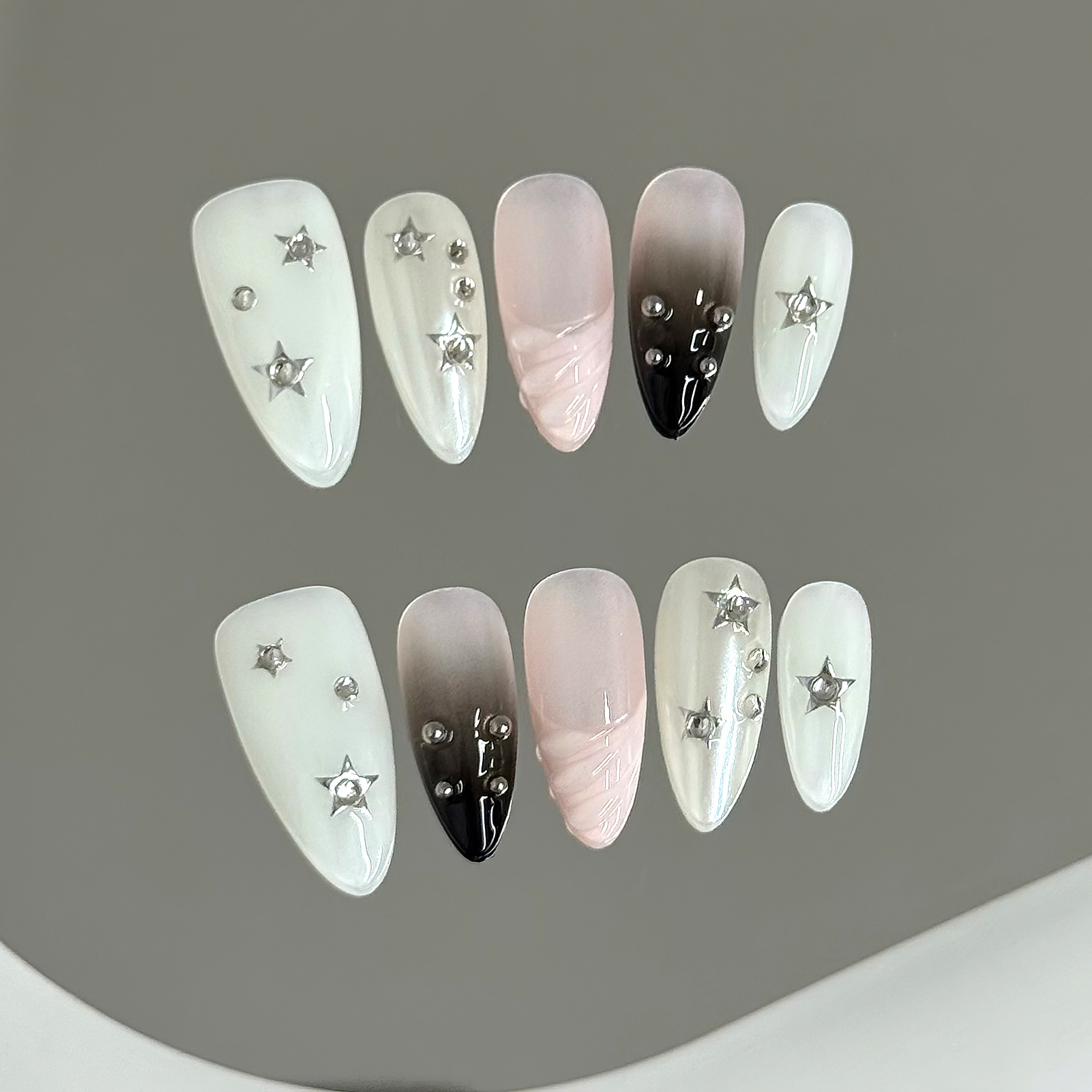 Nail Art Y2K - 10pcs Almond Fake Nails Star Glitter
