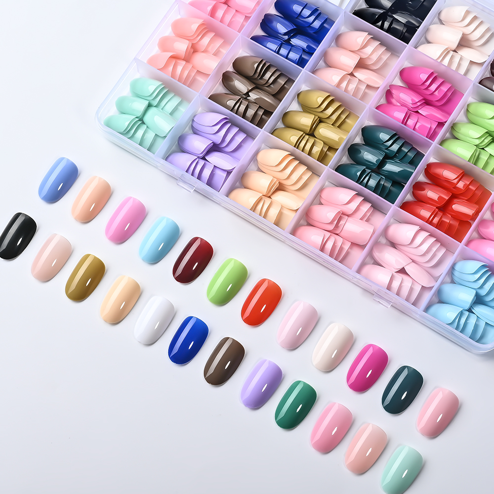 Nail Art Y2K - 24Colors(288pcs) Colorful Short Oval Press On