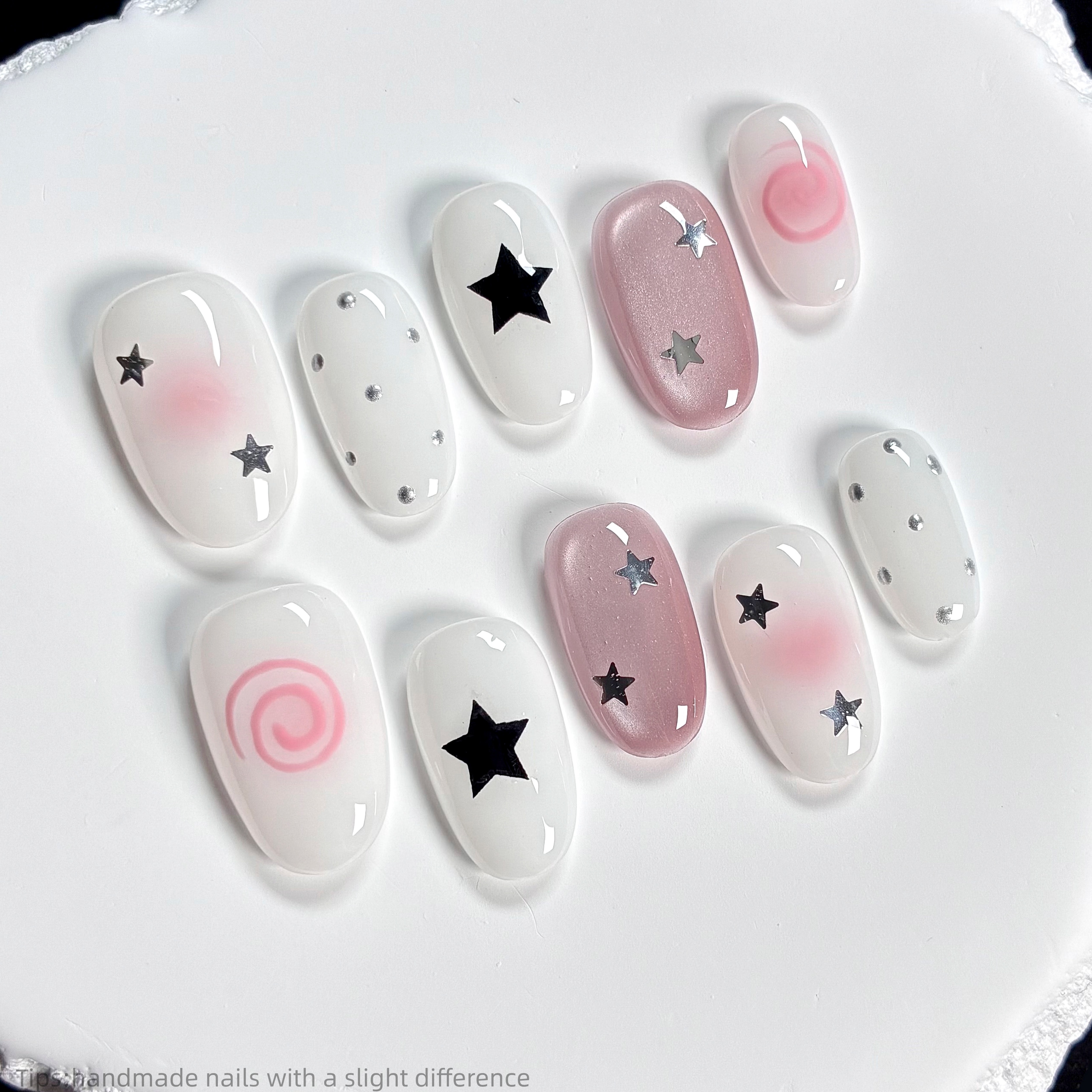 Nail Art Eye Cat - 10pcs handmade pink press on nails