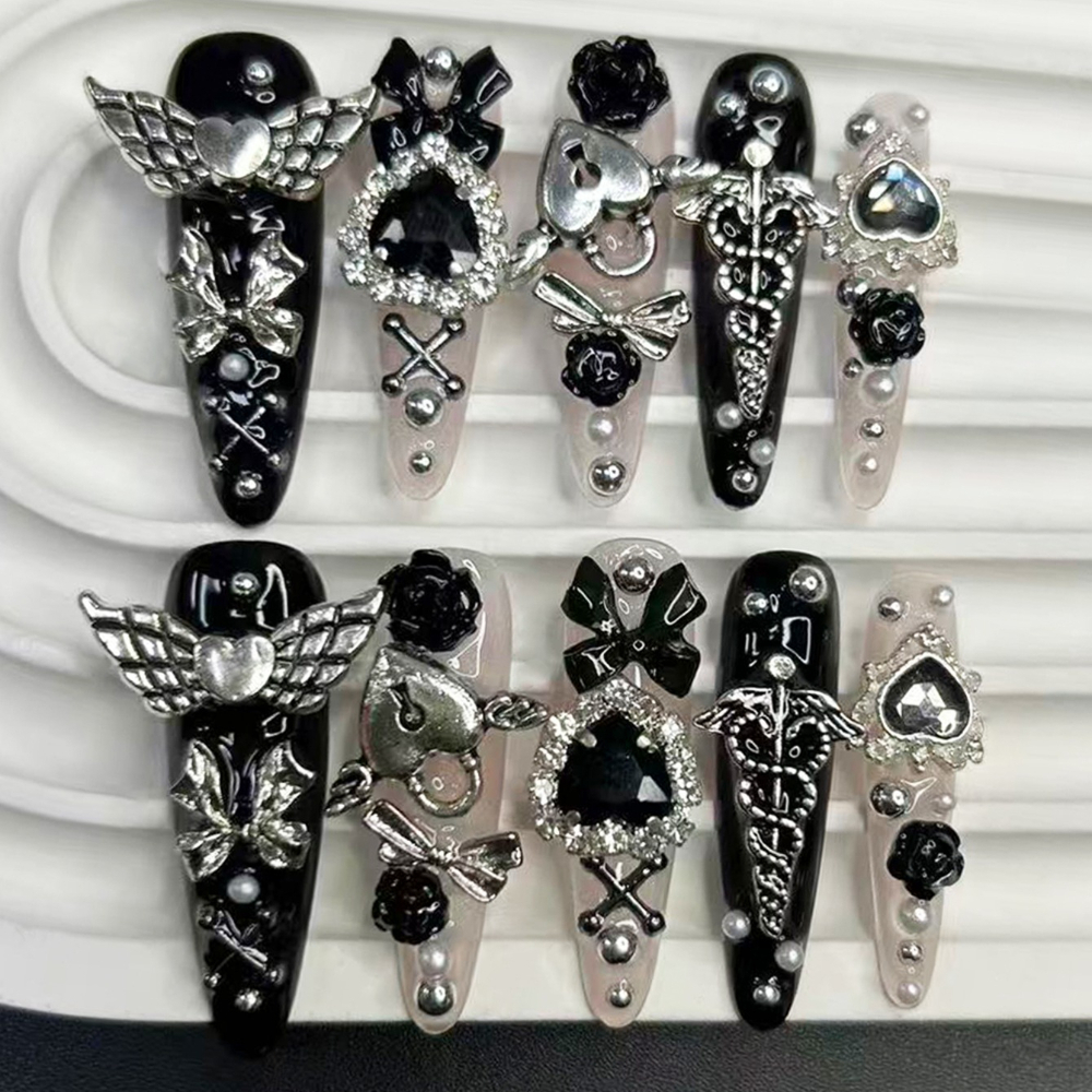 10PCS Jirai Y2K Black Pink Lon – обзор и цена Nail Art Y2K