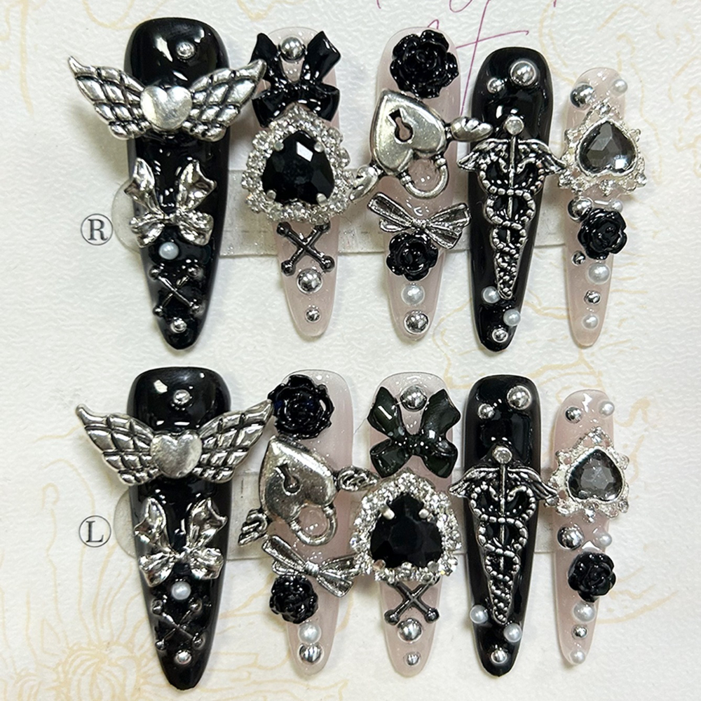 10PCS Jirai Y2K Black Pink Lon – обзор и цена Nail Art Y2K