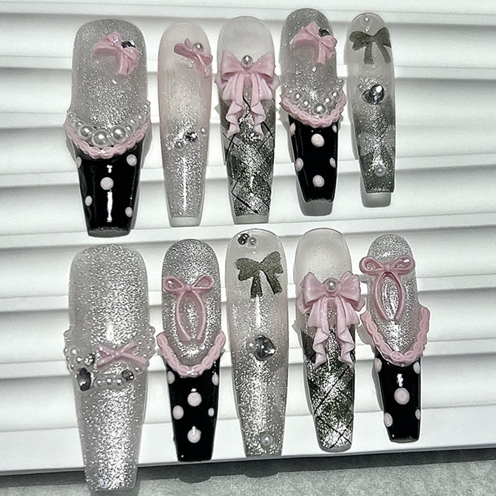 10PCS Y2K Black Pink French Ha – обзор и цена Nail Art Y2K