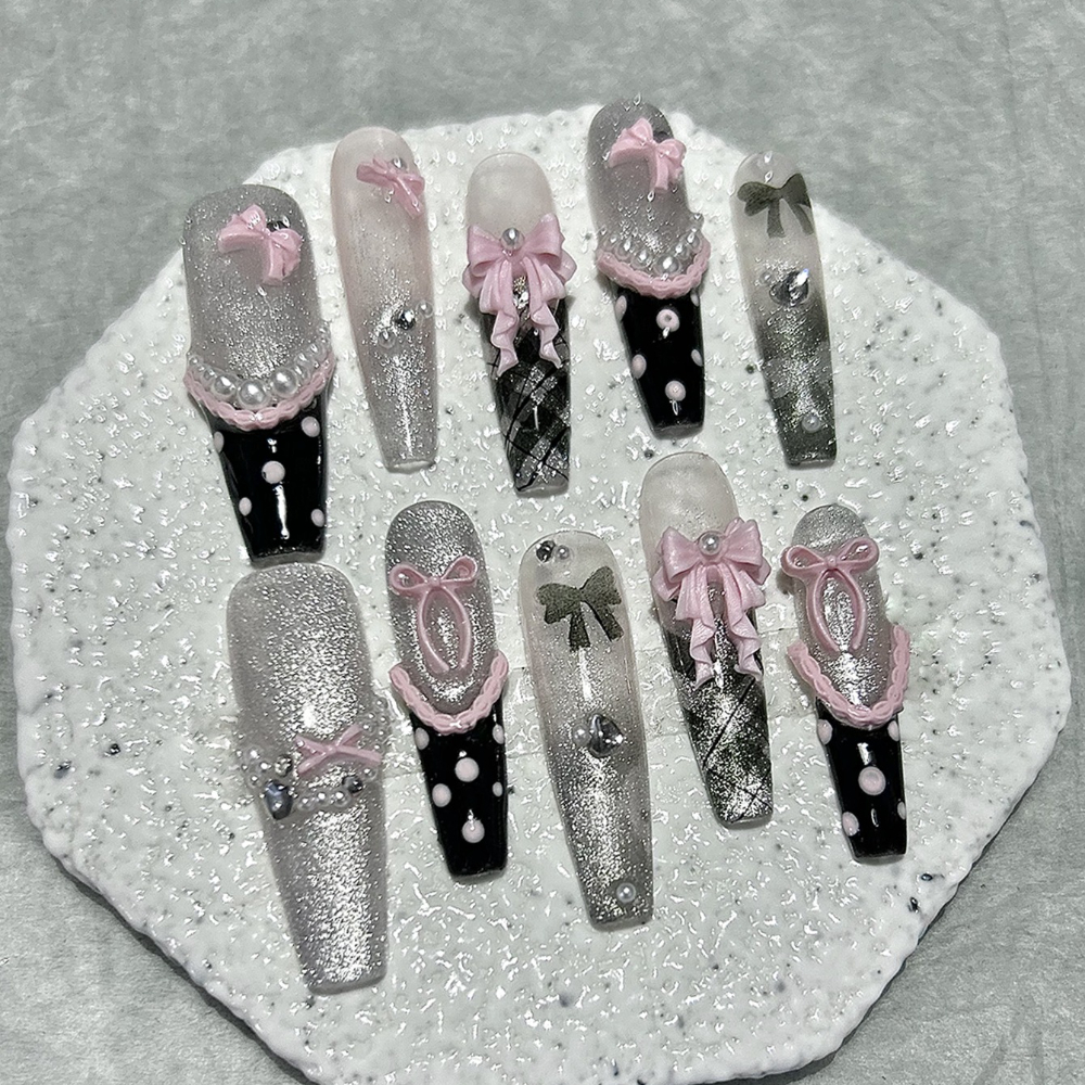 10PCS Y2K Black Pink French Ha – обзор и цена Nail Art Y2K
