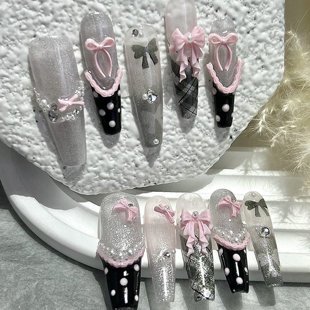 10PCS Y2K Black Pink French Ha – обзор и цена Nail Art Y2K