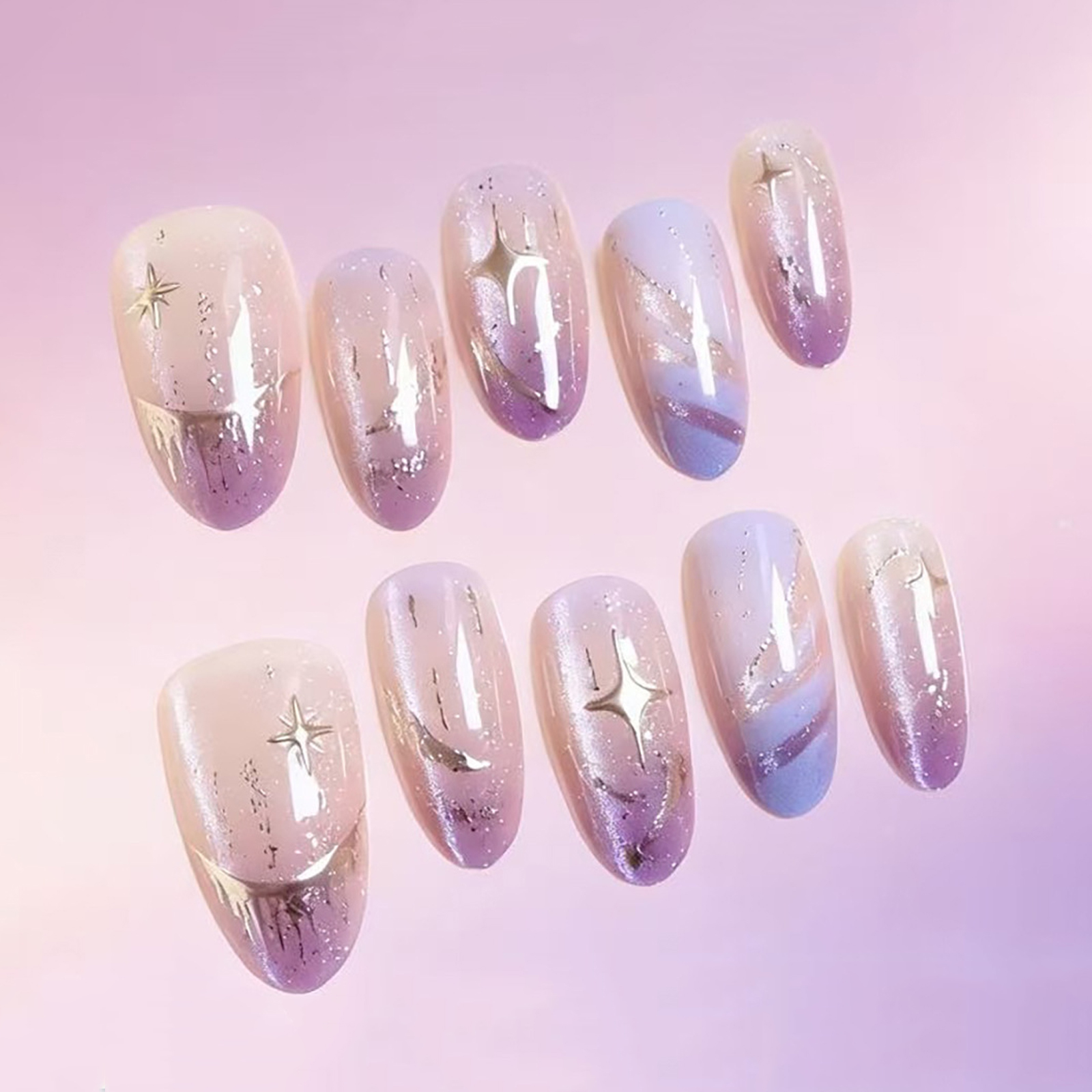 10pcs Cat Eye Purple False Nai – обзор и цена Nail Art Eye Cat