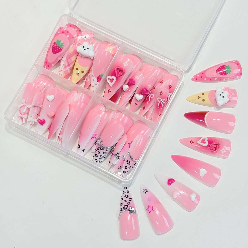 96Pcs Pink Long Stiletto Press – обзор и цена Nail Art Y2K